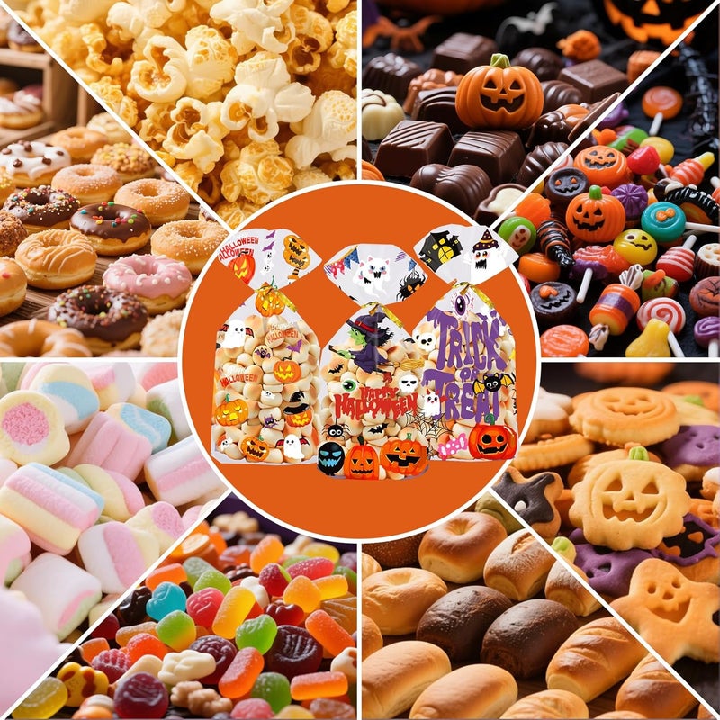 Muswarm Halloween Treat Bags, 100pc Trick or Treat Cellophane Candy Bags with Twist Ties, Snacks, Cookies,Goodie Packing, Party Supplies - Image 4